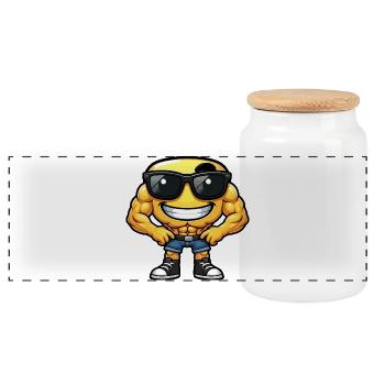 Shiny Muskel Hero Emoticon - Panorama Keksdose mit Holzdeckel - Weiß - Vorne