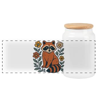 Red Panda in the Flower Circle - Panoramic Cookie Jar with Wooden Lid - white - Front