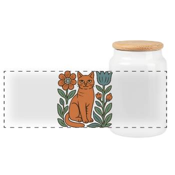 Katzen-Folk mit Blumenrahmen - Panorama Keksdose mit Holzdeckel - Weiß - Vorne