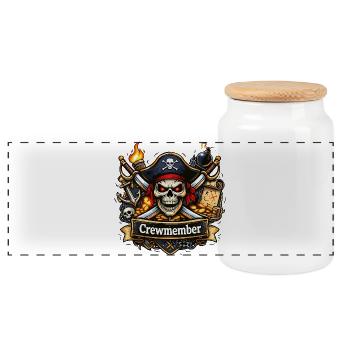 Crewmember Pirate Skull Treasure Badge - Panoramic Cookie Jar with Wooden Lid - white - Front