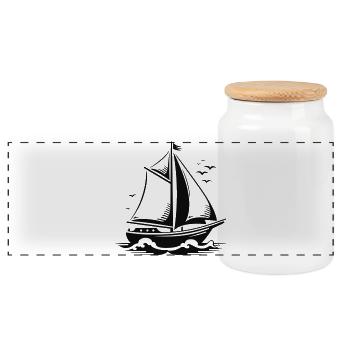 Segelschiff Silhouette am Meer - Panorama Keksdose mit Holzdeckel - Weiß - Vorne