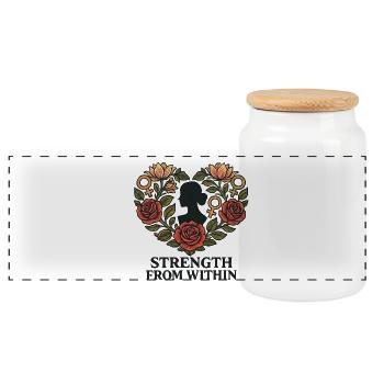 Strength from within: Rose Heart Silhouette - Panoramic Cookie Jar with Wooden Lid - white - Front