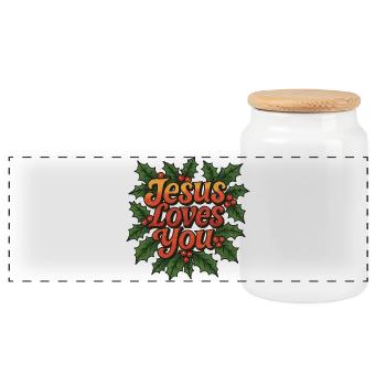 Jesus Loves You Holly - Panoramic Cookie Jar with Wooden Lid - white - Front