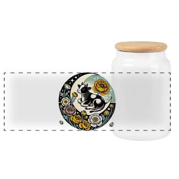 Mondbeschienenes Kalb mit Blumenmond - Panorama Keksdose mit Holzdeckel - Weiß - Vorne