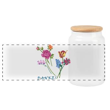Danke mit einem Blumenstrauß  - Panorama Keksdose mit Holzdeckel - Weiß - Vorne