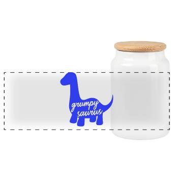 Grumpysaur Funny Dinosaur Brachiosaurus Design - Panoramic Cookie Jar with Wooden Lid - white - Front