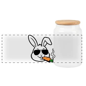Bunny Glasses Carrot Comic - Panoramic Cookie Jar with Wooden Lid - white - Front