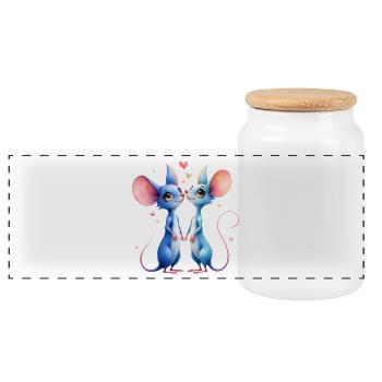 Souris bleues amoureuses - Boîte à biscuits avec couvercle en bois - blanc - Devant