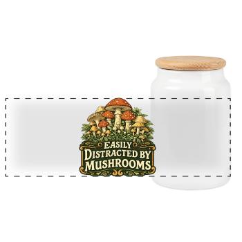 Easily Distracted by Mushrooms - Panoramic Cookie Jar with Wooden Lid - white - Front
