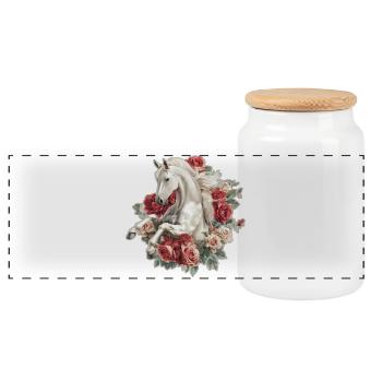 Pferd mit Rosen - Panorama Keksdose mit Holzdeckel - Weiß - Vorne