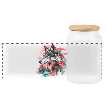 Loup Tête de loup Forêt Nature Montagnes Désert Coloré - Boîte à biscuits avec couvercle en bois - blanc - Devant