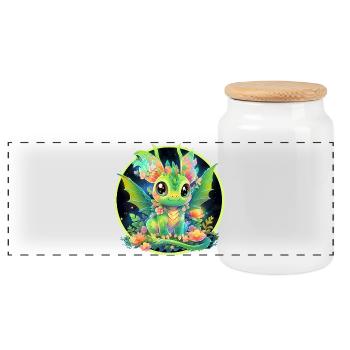 Dragon Vert du Cercle de Fleurs - Boîte à biscuits avec couvercle en bois - blanc - Devant