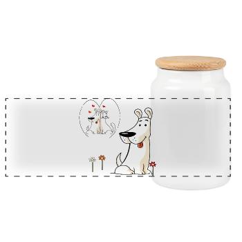 Chien amoureux - Boîte à biscuits avec couvercle en bois - blanc - Devant
