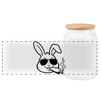 Cooler Hase Brille Karotte Outline - Panorama Keksdose mit Holzdeckel - Weiß - Vorne