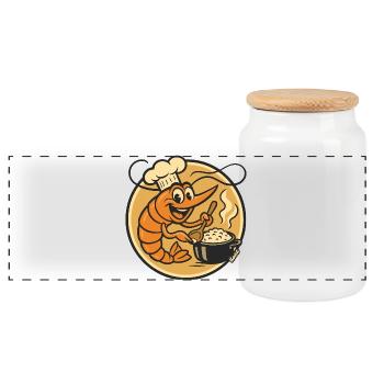 Lobster Chef Cartoon Pot - Panoramic Cookie Jar with Wooden Lid - white - Front