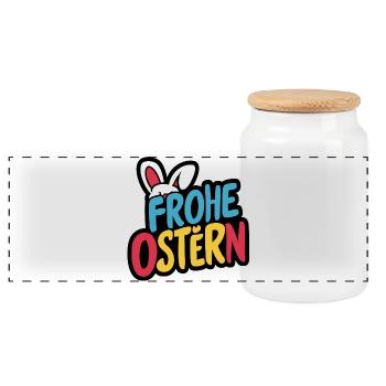 Frohe Ostern Hase - Panorama Keksdose mit Holzdeckel - Weiß - Vorne