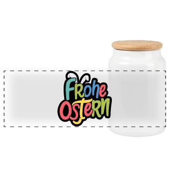 Frohe Ostern Bunny Typo Farbspiel - Panorama Keksdose mit Holzdeckel - Weiß - Vorne
