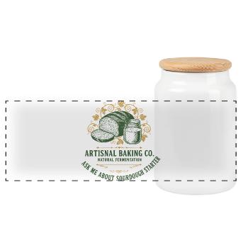 Sourdough Bread Artisnal Baking Ask Me About - Panoramic Cookie Jar with Wooden Lid - white - Front