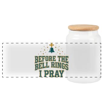Before the Bell Rings I Pray Christian Teacher - Panoramic Cookie Jar with Wooden Lid - white - Front