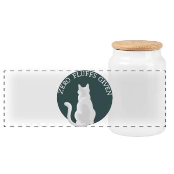 Zero Fluffs Given – Cat from behind with attitude - Panoramic Cookie Jar with Wooden Lid - white - Front
