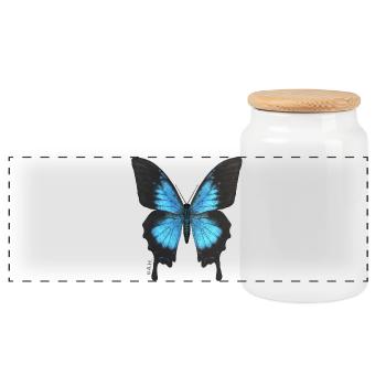 Blue Butterfly Neon Wings - Panoramic Cookie Jar with Wooden Lid - white - Front