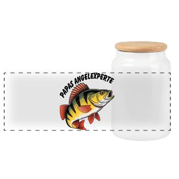 Fishing with Dad - Panoramic Cookie Jar with Wooden Lid - white - Front