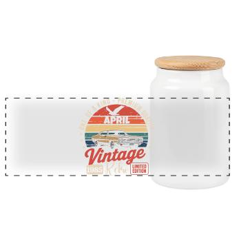 Cadeau d’anniversaire rétro vintage de Avril 1985 - Boîte à biscuits avec couvercle en bois - blanc - Devant