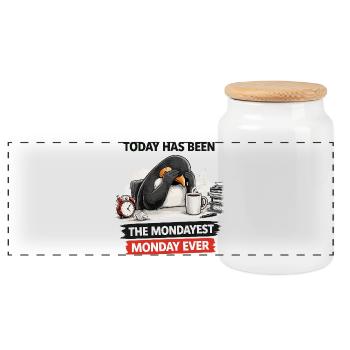 Mondayest Penguin Blues - Panoramic Cookie Jar with Wooden Lid - white - Front