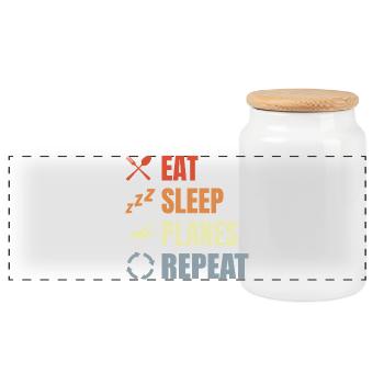 Eat Sleep Planes Repeat - Panorama Keksdose mit Holzdeckel - Weiß - Vorne