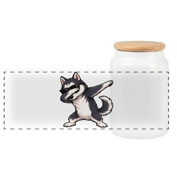 Dabbing Husky - Panorama Keksdose mit Holzdeckel - Weiß - Vorne