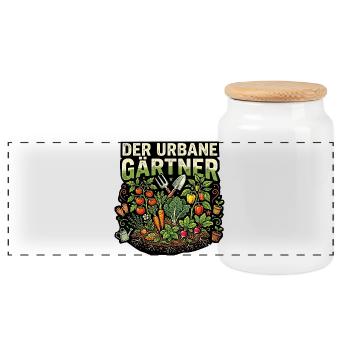 Gärtner Garten Gemüse - Panorama Keksdose mit Holzdeckel - Weiß - Vorne