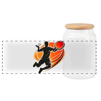 Joueur de ping-pong avec une chemise de service de tennis de table - Boîte à biscuits avec couvercle en bois - blanc - Devant