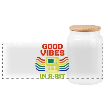 Gute Vibes in 8-Bit | Chiptune Retro Musik - Panoramic Cookie Jar with Wooden Lid - white - Front