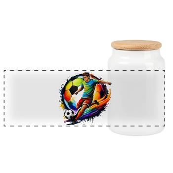 Ballon de football en silhouette de joueur de football - Boîte à biscuits avec couvercle en bois - blanc - Devant