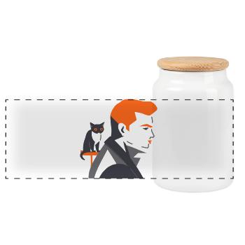 Mann mit Katze - Tusarisa - Panorama Keksdose mit Holzdeckel - Weiß - Vorne