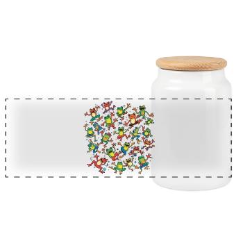 Des grenouilles dansantes colorées tournent en cercle - Boîte à biscuits avec couvercle en bois - blanc - Devant