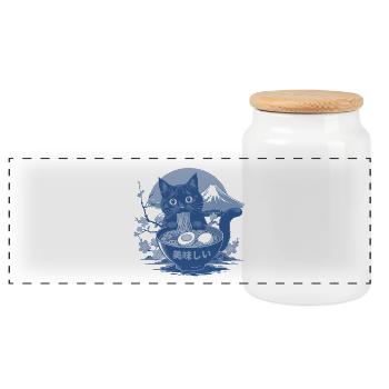 Lecker Katzen Ramen  - Panorama Keksdose mit Holzdeckel - Weiß - Vorne