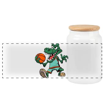 Crocodile joueur de basket-ball - Boîte à biscuits avec couvercle en bois - blanc - Devant