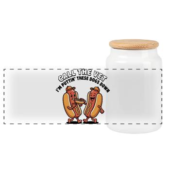 Call the vet, I'll let these dogs include - Panoramic Cookie Jar with Wooden Lid - white - Front