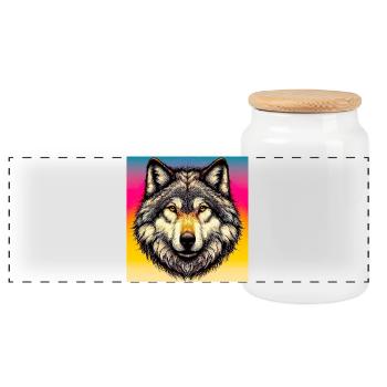 Wolf - Panoramic Cookie Jar with Wooden Lid - white - Front
