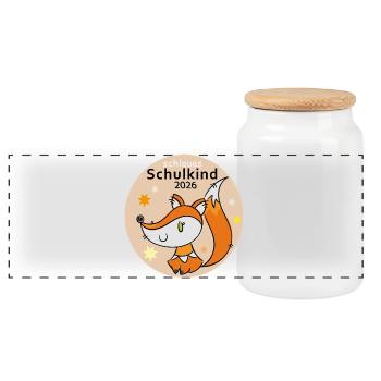 Schulkind 2026  - Panorama Keksdose mit Holzdeckel - Weiß - Vorne