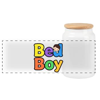 Colorful BeaL Boy Kids Design - Panoramic Cookie Jar with Wooden Lid - white - Front