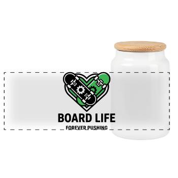 Board Life, Stylisches Skater Shirt, Hoodie, Bag - Panorama Keksdose mit Holzdeckel - Weiß - Vorne