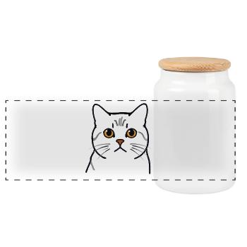 Kater Teodoro - Katzenkopf - Panorama Keksdose mit Holzdeckel - Weiß - Vorne