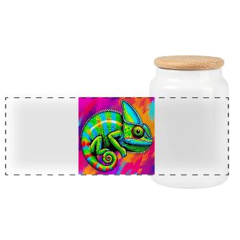 chameleon - Panoramic Cookie Jar with Wooden Lid - white - Front