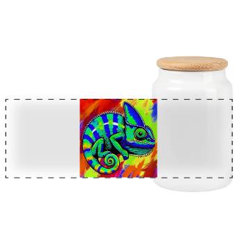 chameleon - Panoramic Cookie Jar with Wooden Lid - white - Front