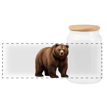 Brown bear graphic in nature style - Panoramic Cookie Jar with Wooden Lid - white - Front
