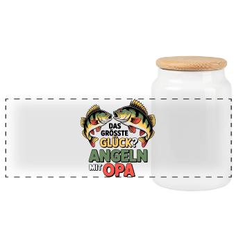 Opa & Enkel Angeln - Panorama Keksdose mit Holzdeckel - Weiß - Vorne