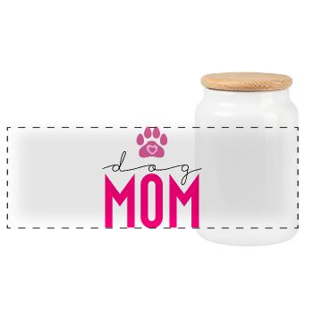 MOM Pfoten Herz Pink Design - Panorama Keksdose mit Holzdeckel - Weiß - Vorne