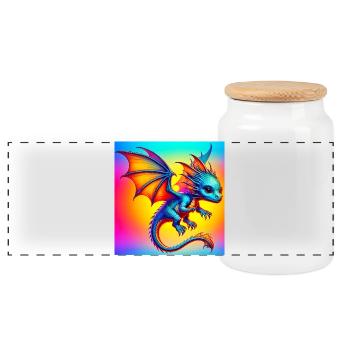 dragon - Panoramic Cookie Jar with Wooden Lid - white - Front